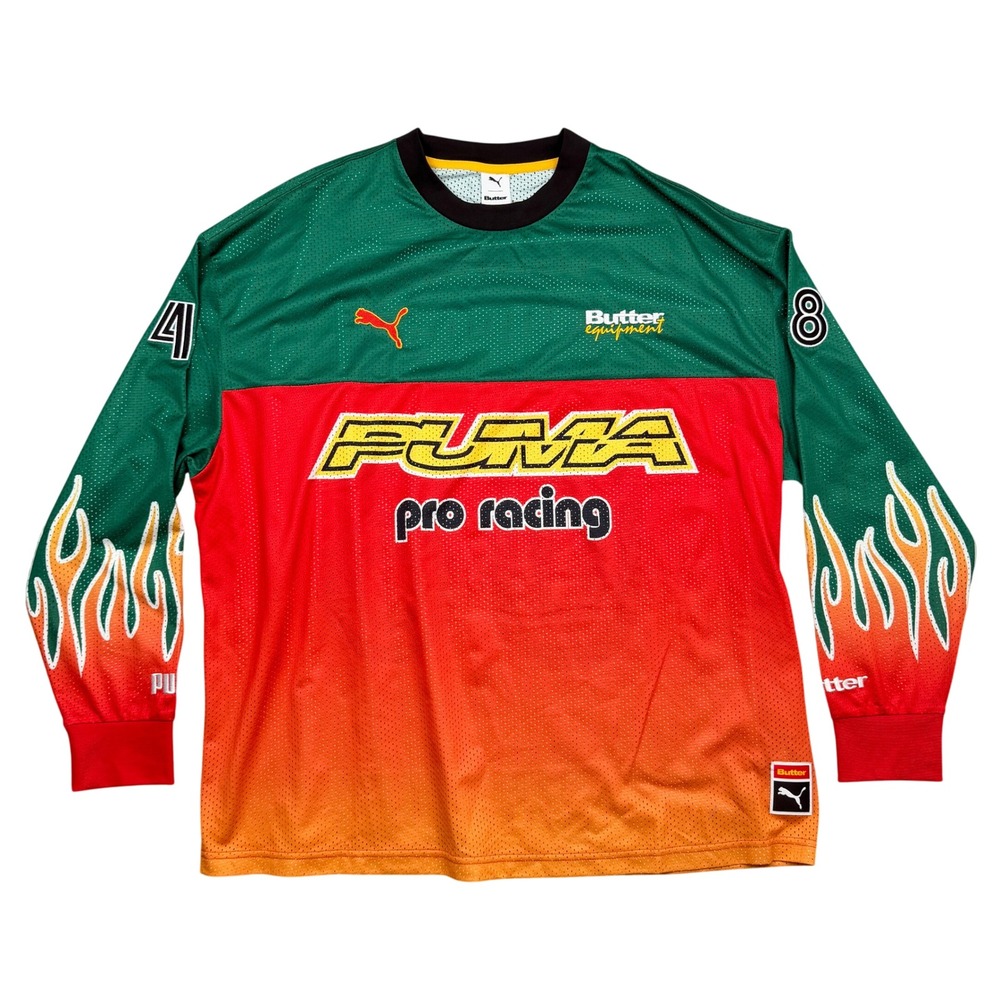 PUMA x Butter Goods Jersey Men XL Green Red Orange Racing Flames Mesh StreetWear